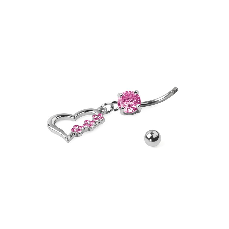 Navelpiercing uit titanium met een hart en stenen