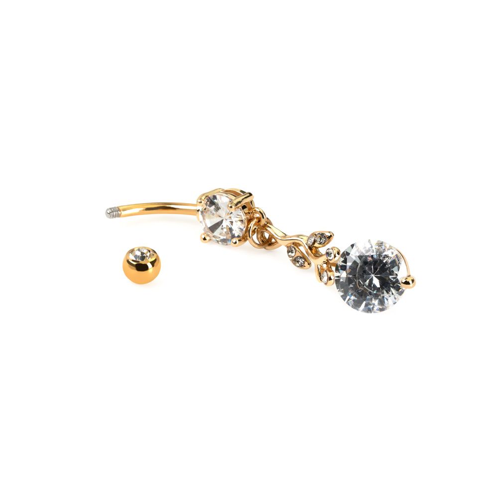 Navelpiercing met vertakte hanger en steentjes