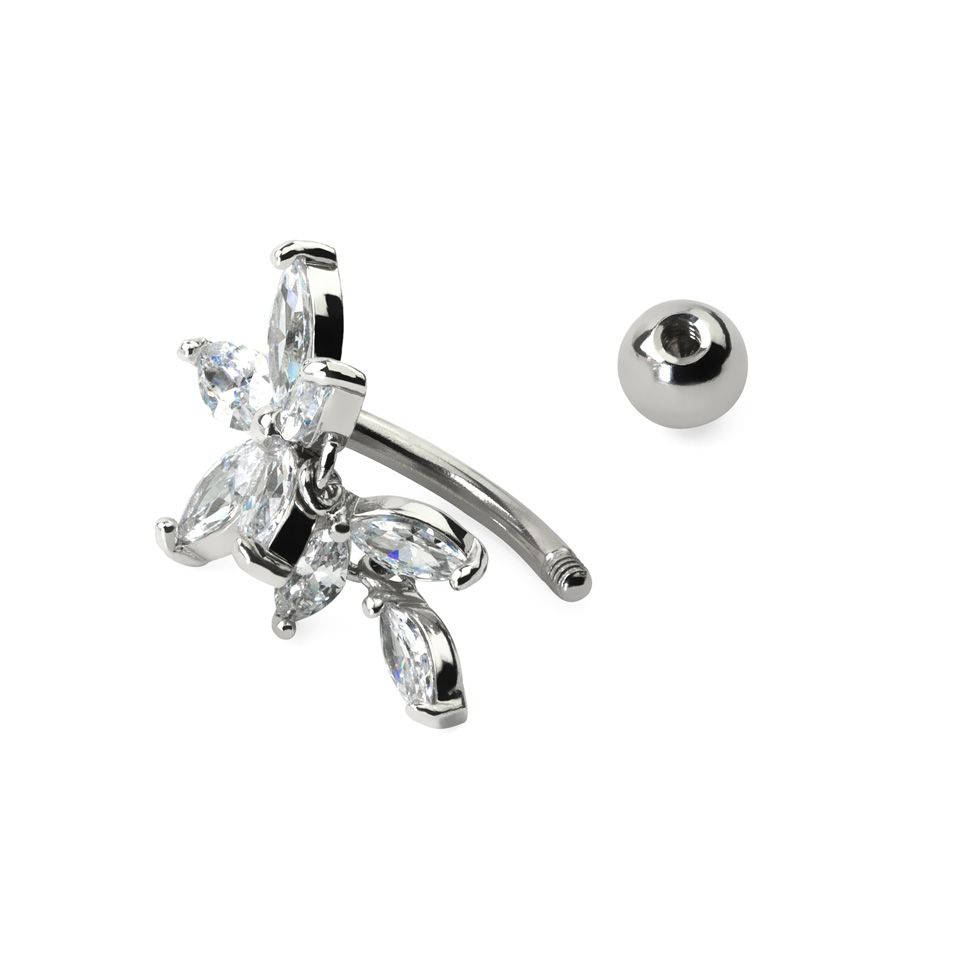 Omgekeerde navelpiercing met bloem van steen