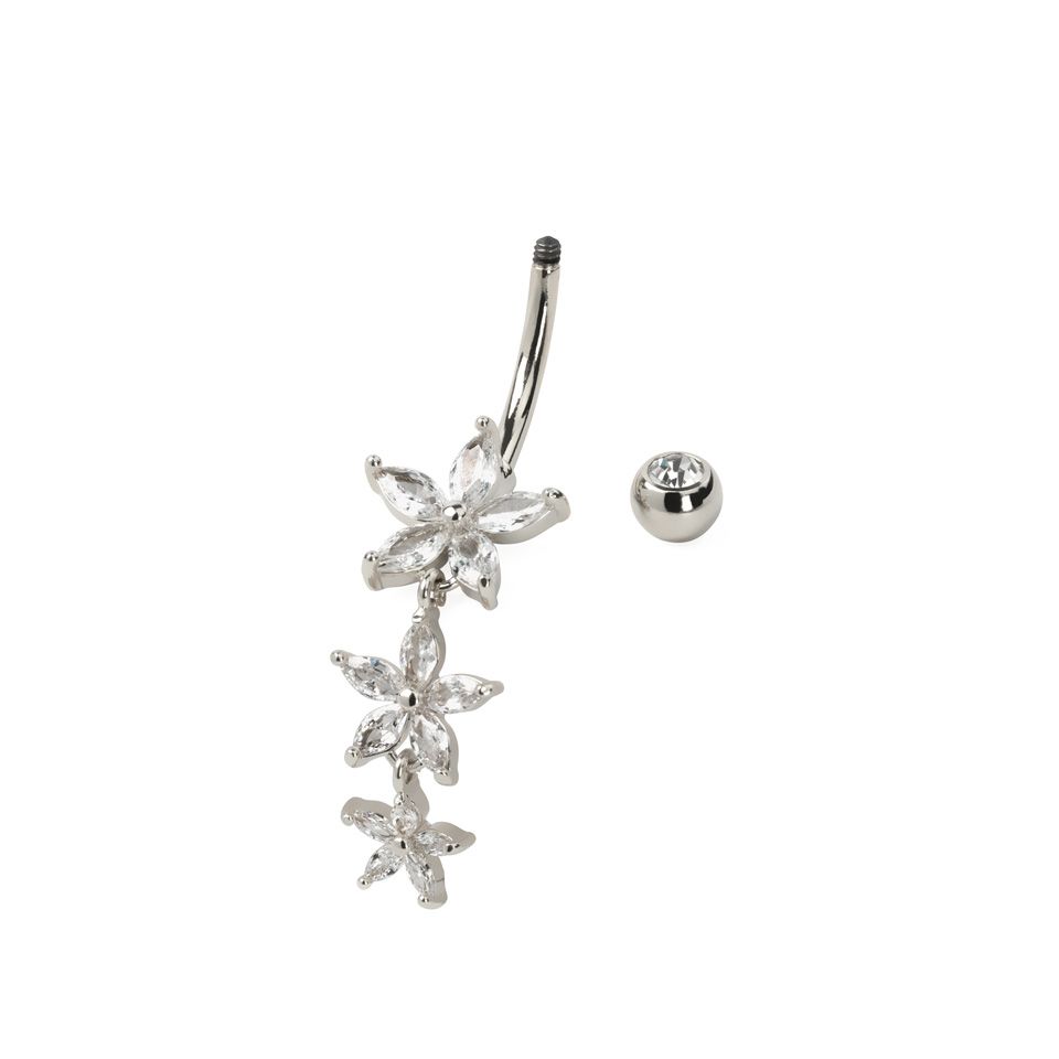 Navelpiercing met drie marquise-bloemen in hanger