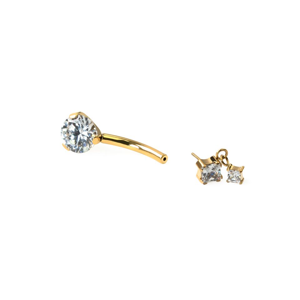 Titanium navel ring met vierkant bedeltje