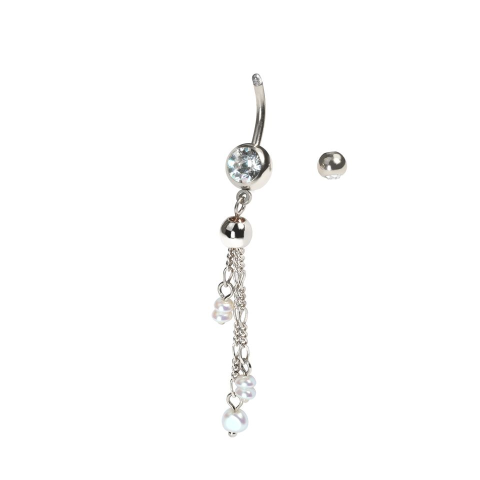Navel barbell met kettinkjes en parels