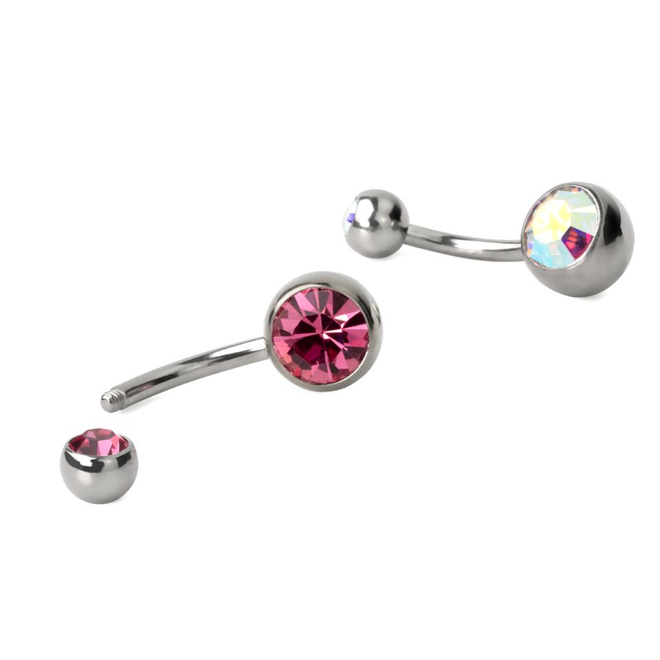 Navelpiercing uit chirurgisch staal met gekleurde steen