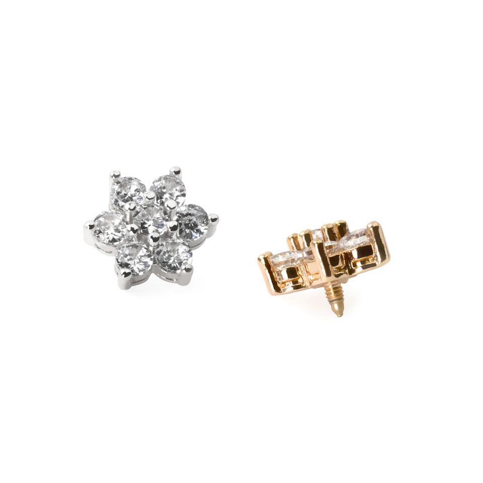 Bloem voor dermal anchor met centrum steen in vele kleuren