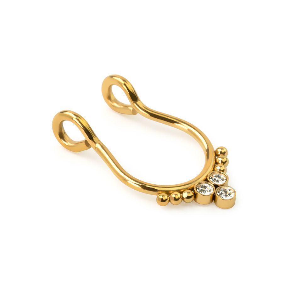 Fake septumring met drie steentjes en kraaltjes