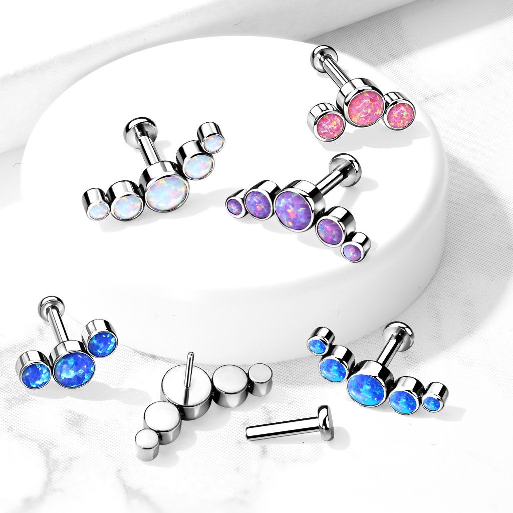 Push-in titanium labret met opaalstenen