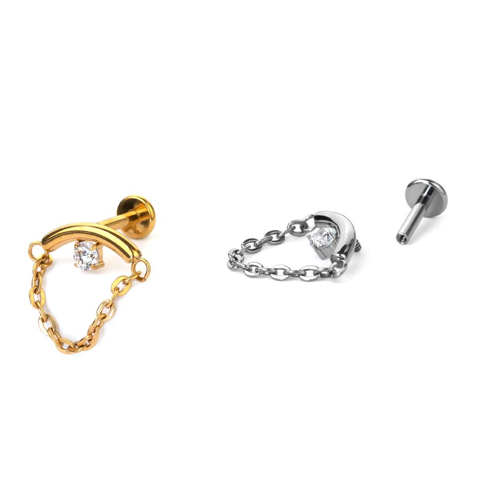 Verborgen helix labret met steen en ketting