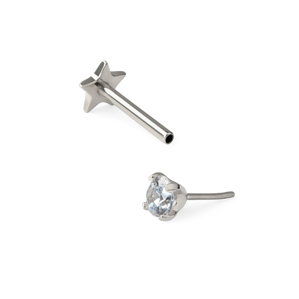 Dubbelzijdige schroefdraadloze titanium labret met ster flatback en steentje
