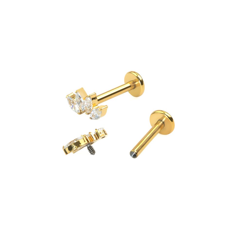 Titanium labret met vier marquise stenen