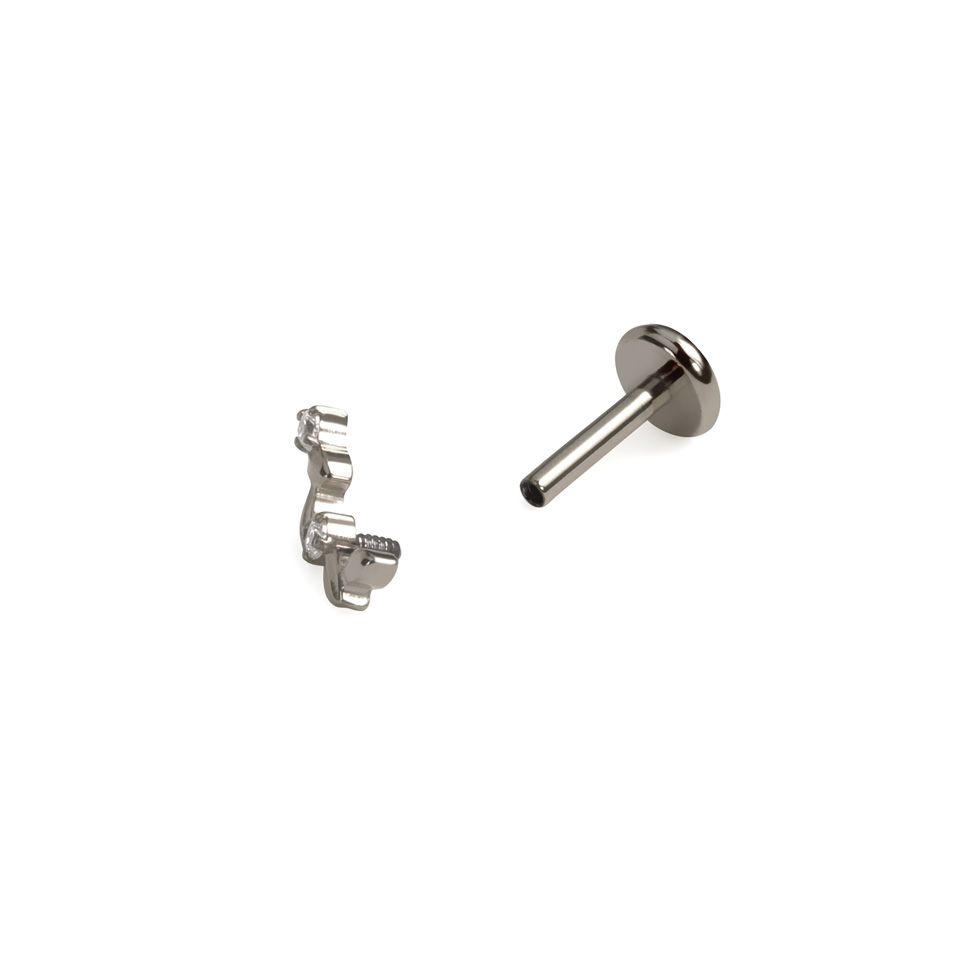 Titanium labret met gebogen ontwerp van blaadjes en steentjes