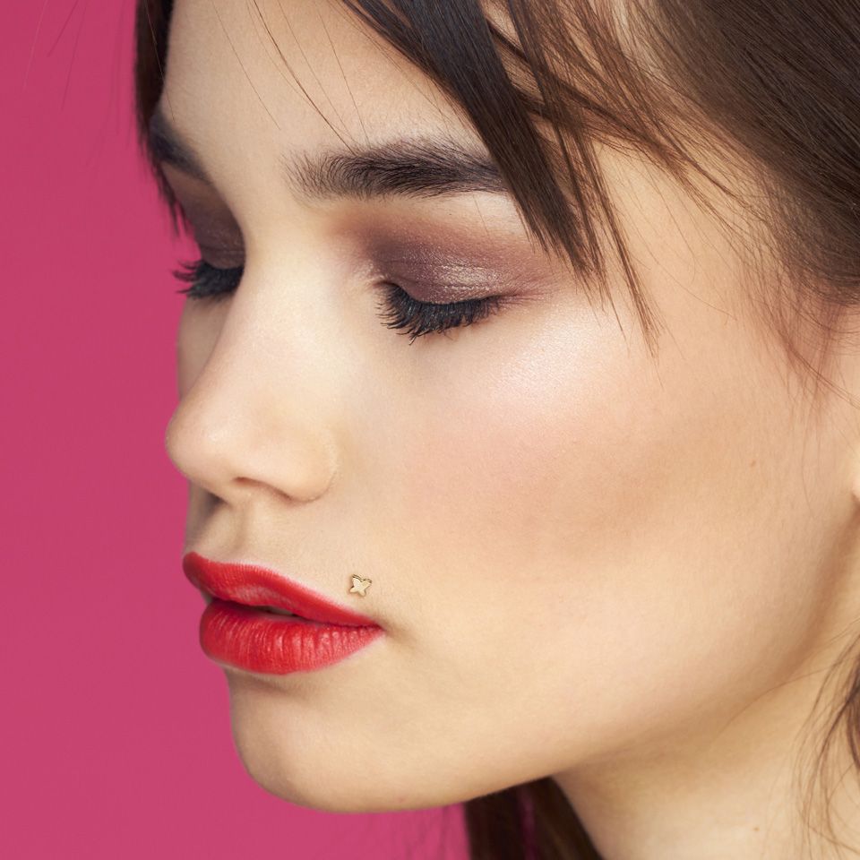Vlinder labret uit 14 karaats goud met ptfe staaf