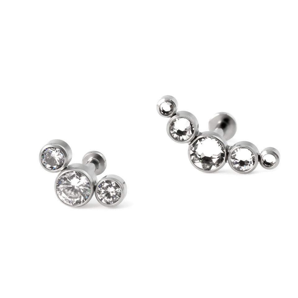 Push-in labret uit titanium met steentjes