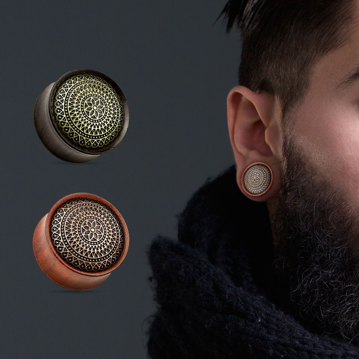 Plug uit hout met een glitterpatroon