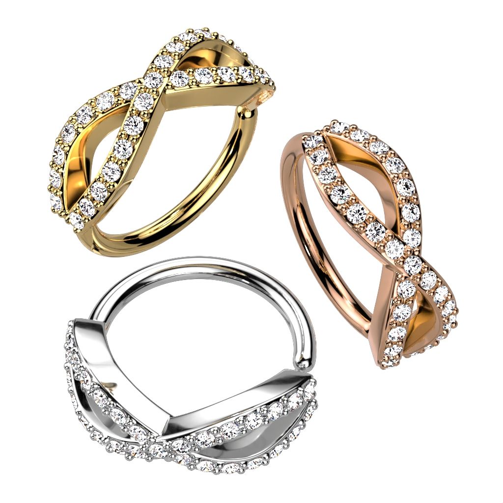 Ring met infinity teken en dubbele rij stenen