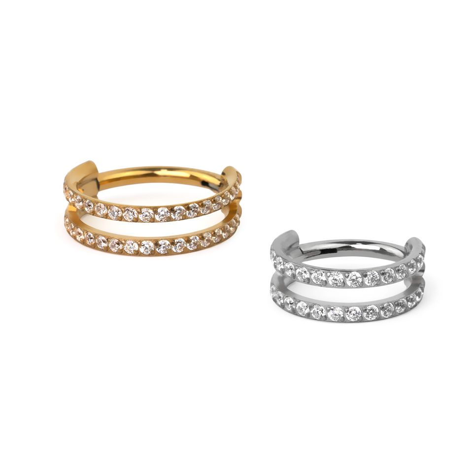 Dubbele titanium ring met stenen