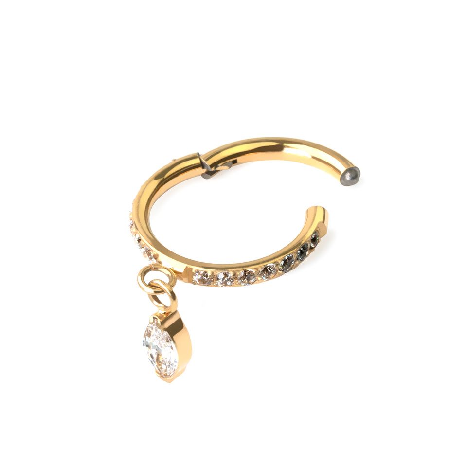 Titanium ring met scharnier gezet met steentjes en een marquise geslepen bedel