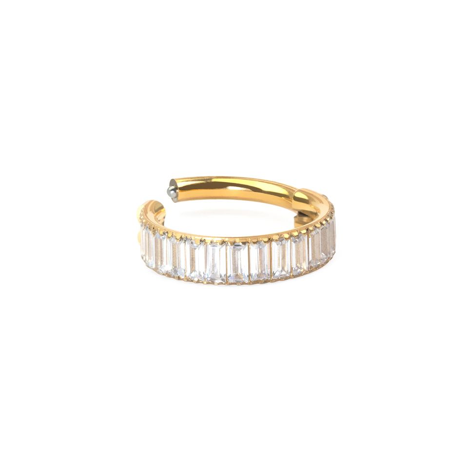 Titanium ring met dunne baguette snit stenen