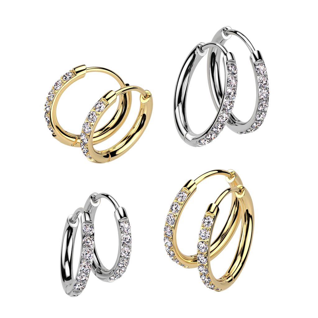 Tweetal huggie ringen van chirurgisch staal met steentjes