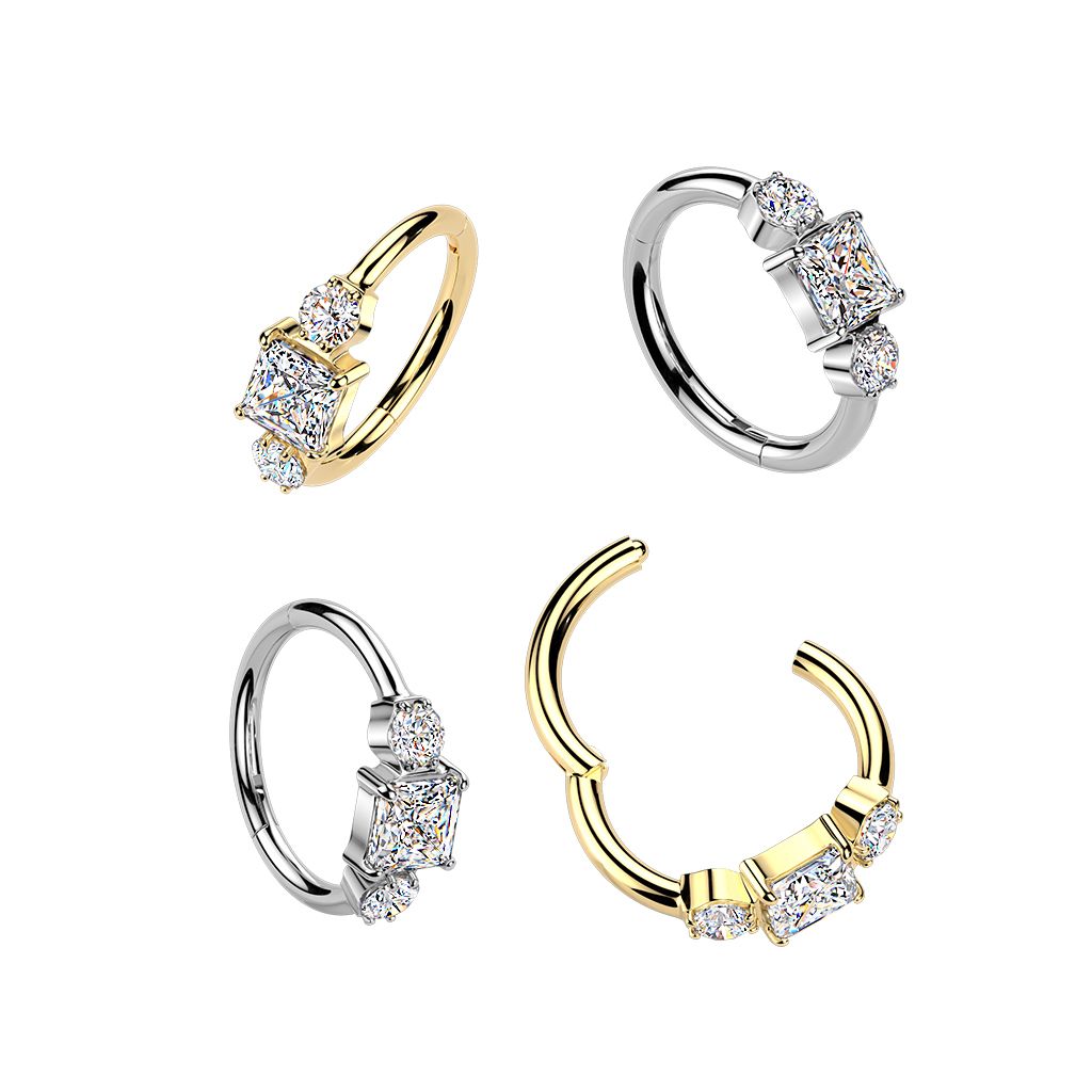 Titanium scharnierring met drie CZ stenen