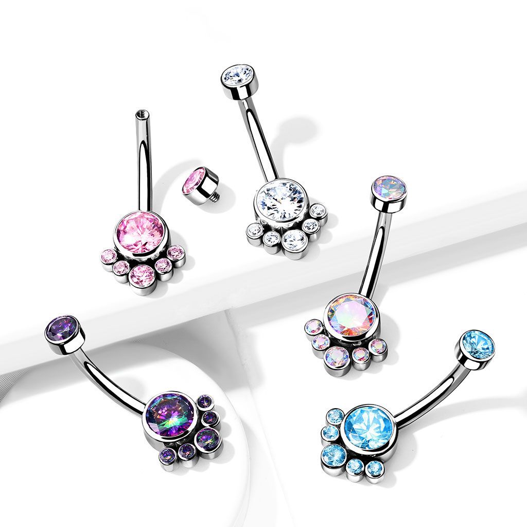 Navelpiercing uit titanium met ronde stenen
