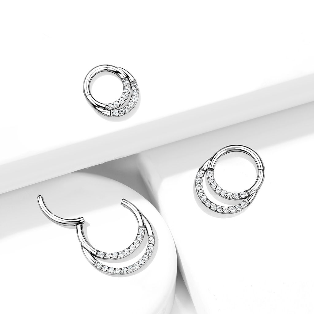 Titanium ring met scharnier en twee rijen stenen