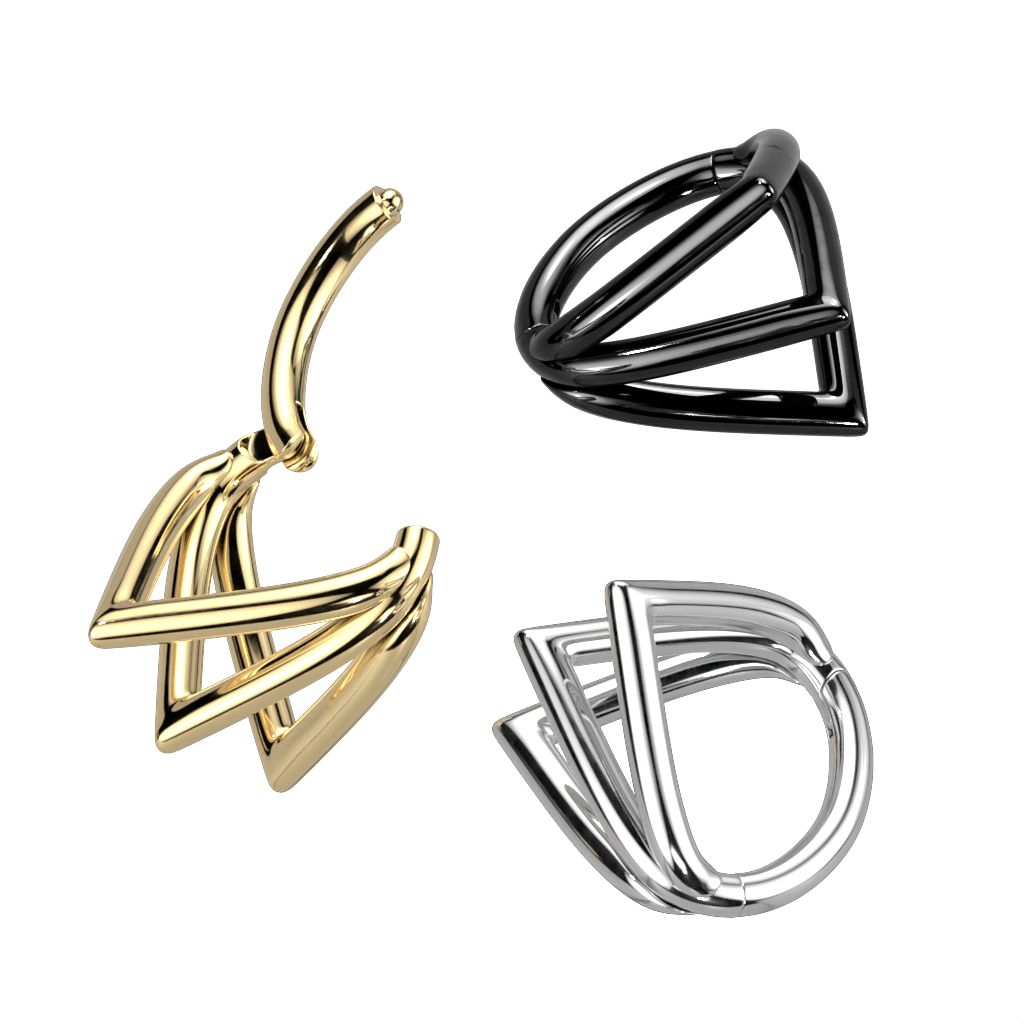 Gesloten ring uit titanium met driedubbele chevron ringen