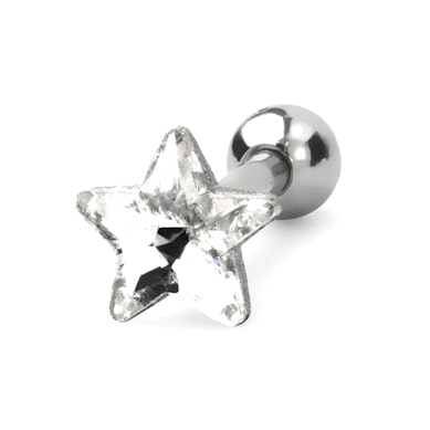 Oorpiercing met verschillende steenontwerpen en kleuren