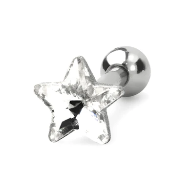 Oorpiercing met verschillende steenontwerpen en kleuren