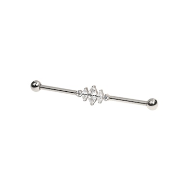 Titanium industrial barbell met marquise stenen