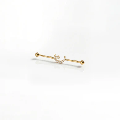 Titanium industrial barbell met centrale maan en ster