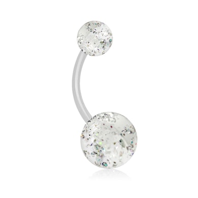 Navelpiercing uit acryl met glitterballetjes