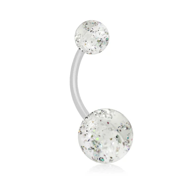 Navelpiercing uit acryl met glitterballetjes