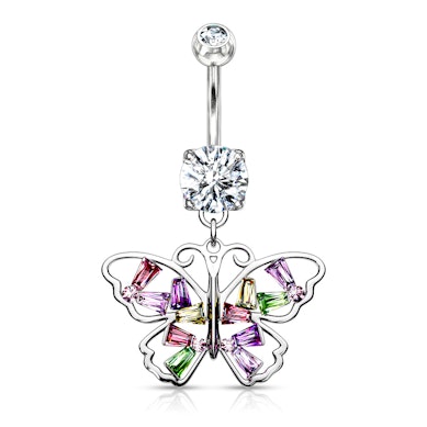 Navelpiercing met veelkleurige vlinder