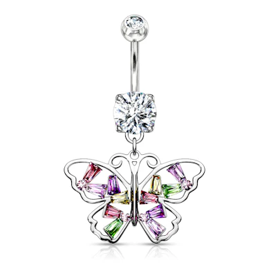 Navelpiercing met veelkleurige vlinder
