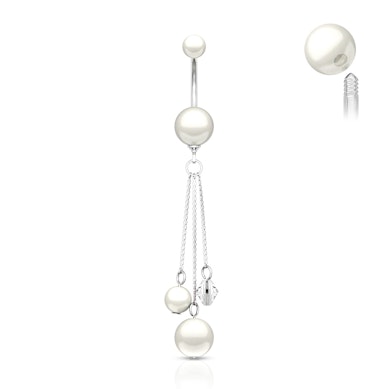 Navelring met acryl parelmoeren balletjes en hanger