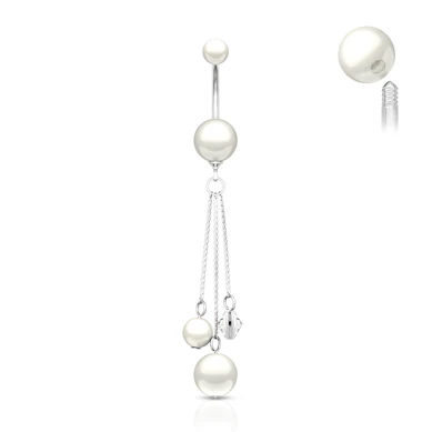 Navelring met acryl parelmoeren balletjes en hanger