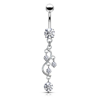 Navelpiercing met stenen in s-vorm