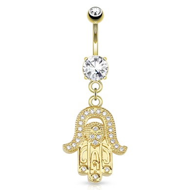 Vergulde navelpiercing met een hamsa-hanger