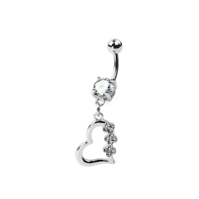 Navelpiercing uit titanium met een hart en stenen