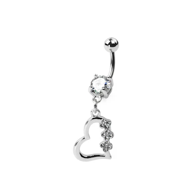 Navelpiercing uit titanium met een hart en stenen