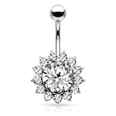 Navelpiercing met zonnebloem