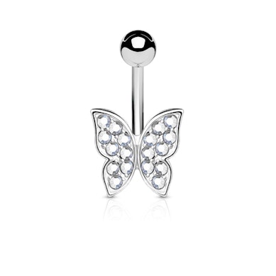 Navelpiercing met steenversierde vlinder