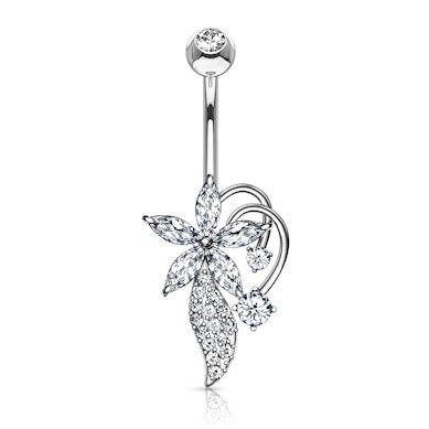 Navelpiercing met marquise steentjes en bloem