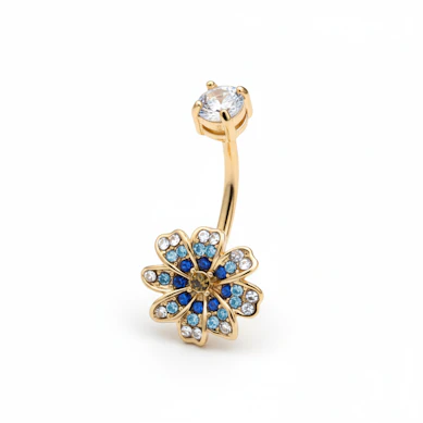 Navel barbell met blauwe bloem