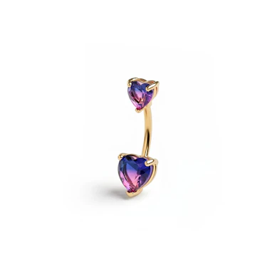 Navel barbell met twee kleuren roze en paarse hartjes