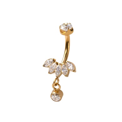 Titanium navel ring met marquise steen en hangertje