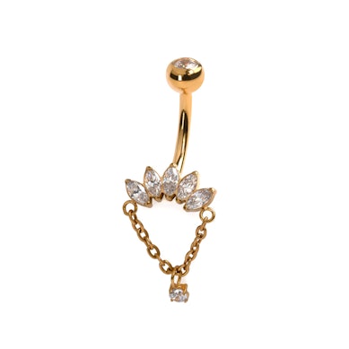 Titanium navel ring met marquise stenen en bedel aan ketting