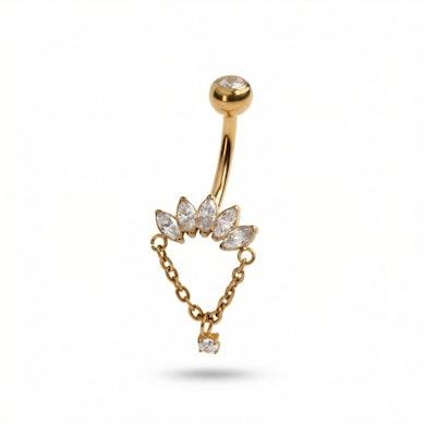 Titanium navel ring met marquise stenen en bedel aan ketting