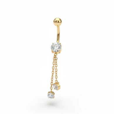 Titanium navel ring met kettinkjes en steentjes