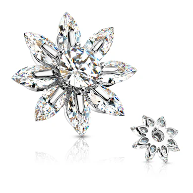 Dermal anchor met bloem met blaadjes uit steentjes en middensteen